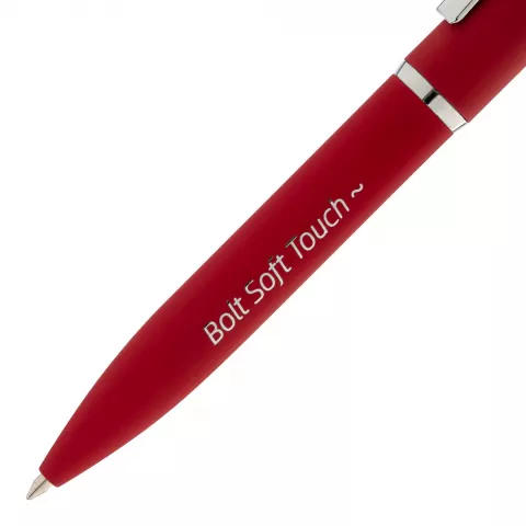 Лазерная гравировка: Ручка шариковая Bolt Soft Touch — пример нанесения логотипа