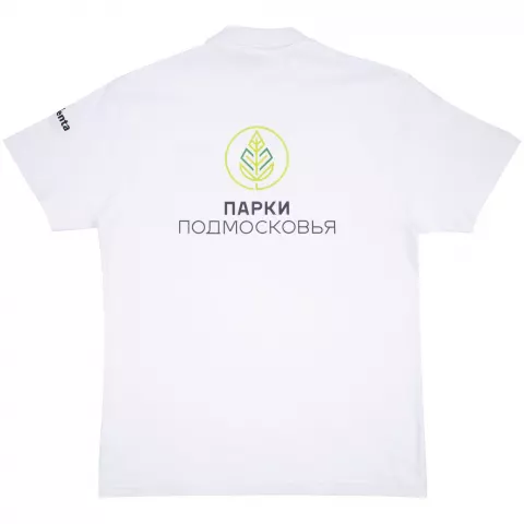 Прямая печать на ткани: Рубашка поло ID.001 белая — пример нанесения логотипа