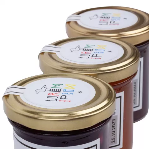 Наклейка бумажная: Набор соусов к мясу и сырной тарелке Sweet Aid — пример нанесения логотипа