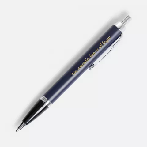 Лазерная гравировка: Ручка шариковая Parker IM Core Matte Blue CT — пример нанесения логотипа
